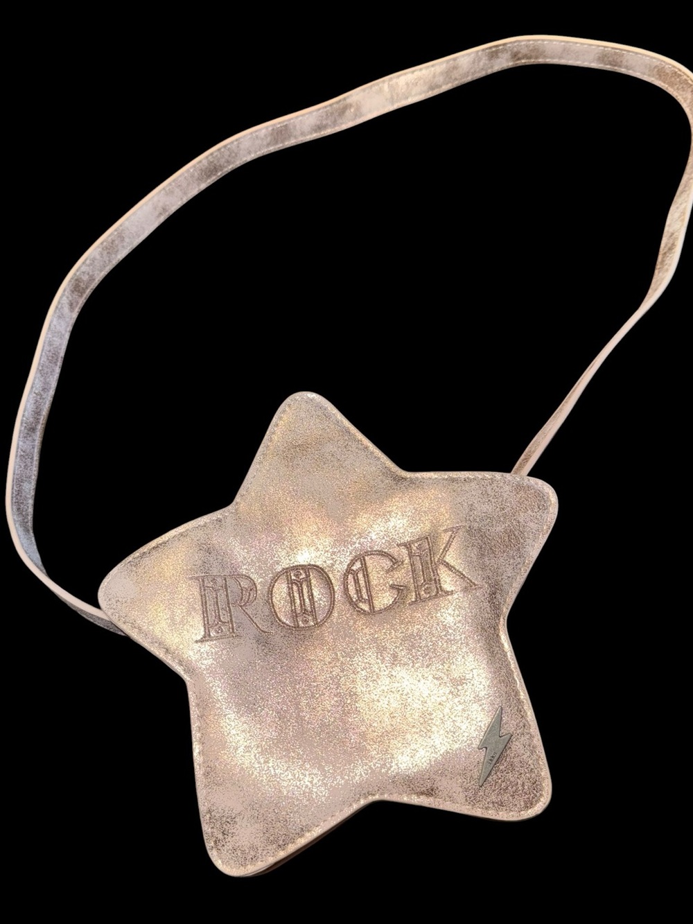 IKKS ROCK Star Crossbody Bag Metallic Silver Gold Lightning Bolt Y2K Punk
